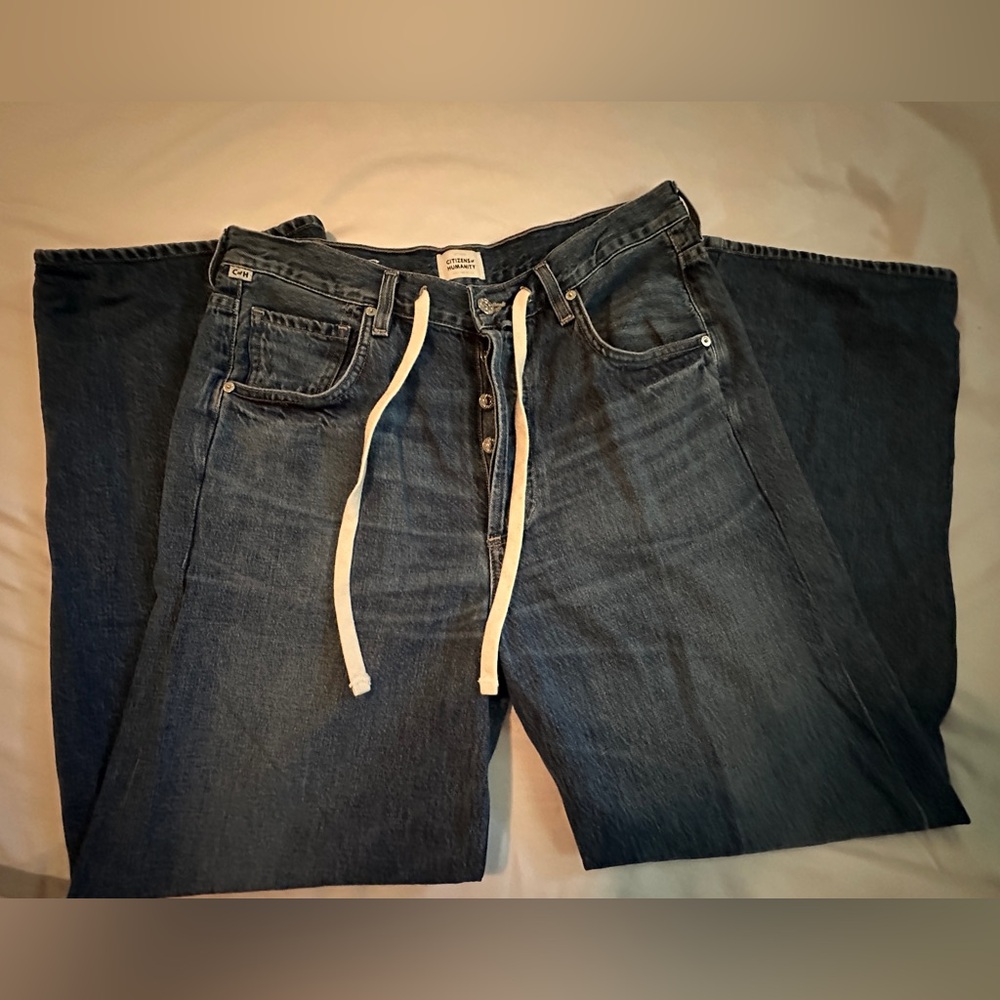 Citizens Of Humanity Relaxed Blue Jeans with Drawstring Waist